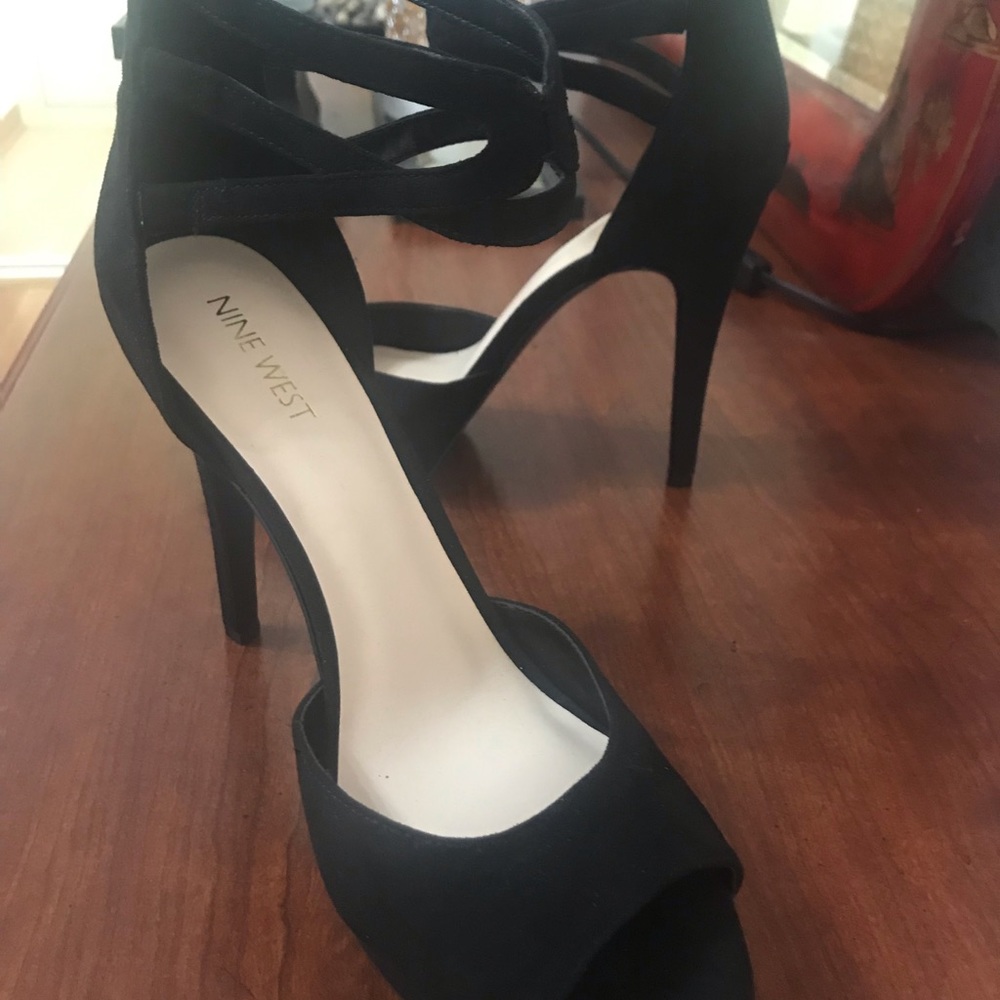 Nine West Black Suede Sexy Platform Sandal